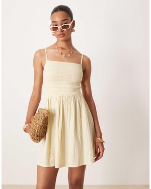 Brave Soul Strappy Mini Dress With Shirred Bust - Natural