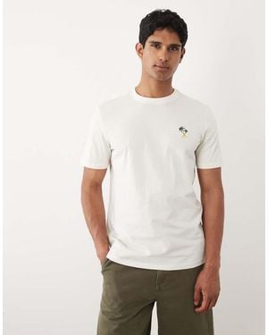 Blend 100% Cotton Regular Fit T-shirt With Mini Palm Tree Motif - White