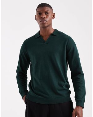 ASOS Essential Knitted Long Sleeve Notch Neck Polo - Green