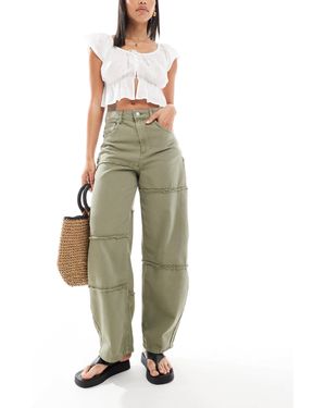 ASOS High Waisted Barrel Jean With Raw Edges - Green