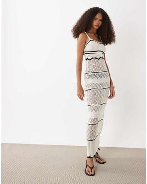 River Island Striped Knitted Midi Dress - Natural