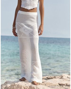 4th & Reckless Crochet And Lace Insert Elasticated Waist Maxi Skirt Co-ord - Blue