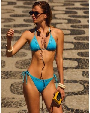 Bershka Eyelet Brazilian Bikini Briefs - Blue