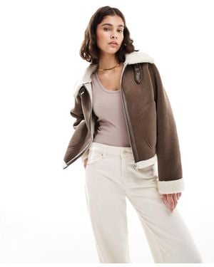 ONLY Trucker Coat With Teddy Trim - Brown