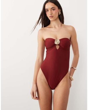 New Look Shell Trim Swimsuit - Red
