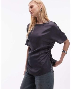 ARKET Satin Longline T-shirt With Ruched Waist - Blue