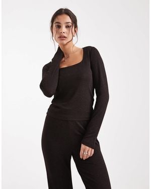 Vero Moda Glitter Long Sleeve Square Neck Top Co-Ord - Black