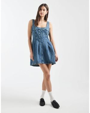 Tommy Hilfiger Corset Denim Mini Dress With Seam Details - Blue