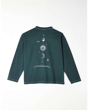 ASOS Camiseta Verde Lavado Extragrande De Manga Larga Con Estampado Gráfico Celestial Vertical En La Espalda De Tejido Grueso De