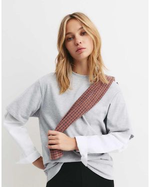 Pull&Bear Poplin Double Sleeve T-Shirt - Grey