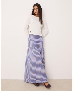 Glamorous Maxi Rok Met Contrasterende Gesplitste Strepen - Paars