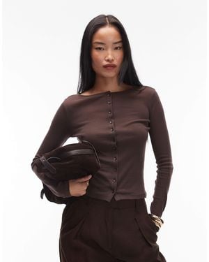 ASOS Button Through Long Sleeve Top - Brown