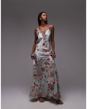 ASOS Satin Sheer Panel Maxi Slip Dress - Gray