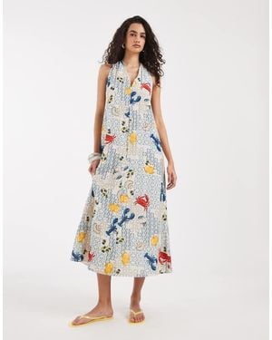 Vero Moda Vestido Largo Sin Mangas Con Estampado De Marisco Y Detalle De Lazada En La Espalda-Neutro - Blanco