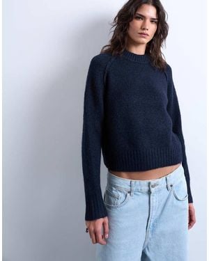 TOPSHOP Knitted Raglan Exposed Seam Jumper - Blue