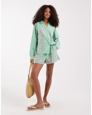 River Island Striped Toucan Embellished Shorts - Green