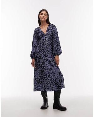 & Other Stories Midi Dress With Side Splits And Volume Sleeves - Blue