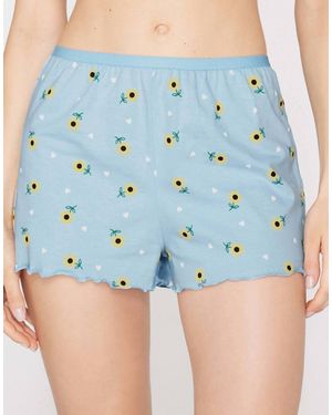 Tezenis Printed Cotton Shorts With Rolled Hem - Blue