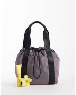 4505 Woven Adjustable Drawstring Bucket Bag With External Pocket - Purple