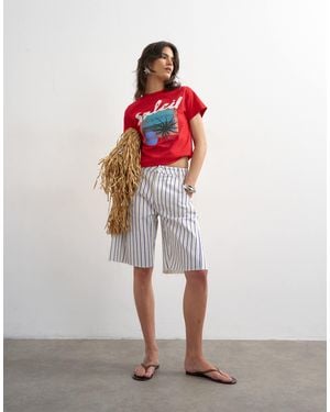 TOPSHOP Denim Barrel Jorts - Red