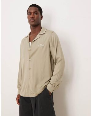 ASOS Co-ord Regular Revere Shirt With Chest Embroidery - Natural