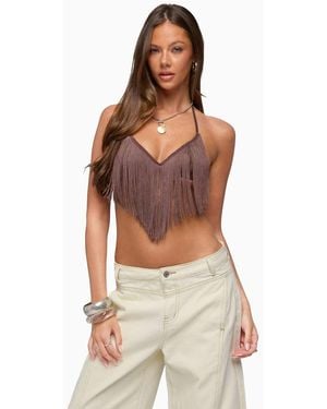 Edikted Kienna Fringed Bra Top - Brown