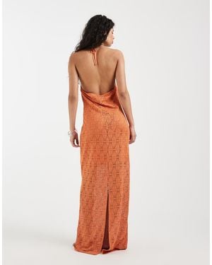 Vero Moda Stretch Lace Halter Maxi Dress - Orange