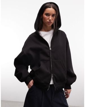 Weekday Oversized Heavyweight Jersey Zip Through Hoodie - Black