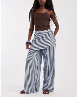 ASOS Straight Leg Pants With Skirt Detail - Blue