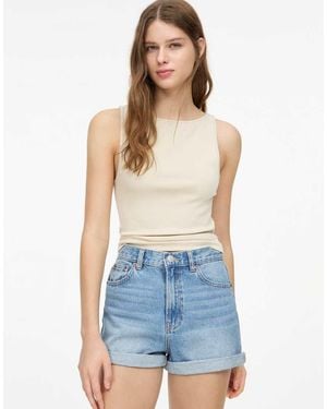 Pull&Bear Denim Turn-Up Mom Shorts - Blue