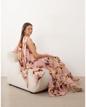 ASOS Asos Design Tall Halter Maxi Dress With Scarf Detail And Ruffle Hem - Pink