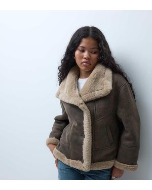 ASOS Asos Design Petite Jacket Met Watervalhals, Borgvoering En Shearling - Zwart