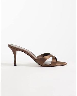 Mango Cross Strap Heeled Mules - Brown