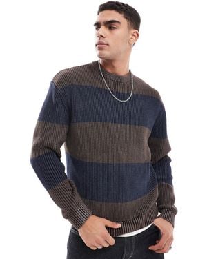 Pull&Bear Stripe Knitted Jumper - Blue