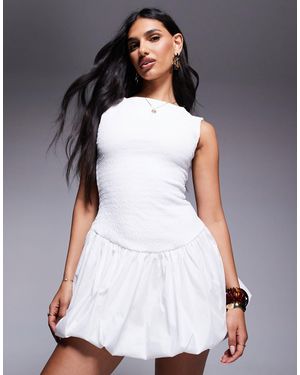River Island Shirred Puffball Mini Dress - White