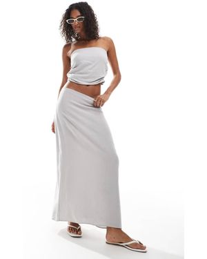 Pull&Bear Gonna Lunga Effetto Lino Color Pietra - Bianco