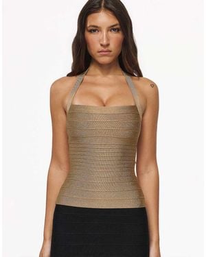 House Of Cb The Silhouette Shimmer Halter Neck Bandage Top - Brown
