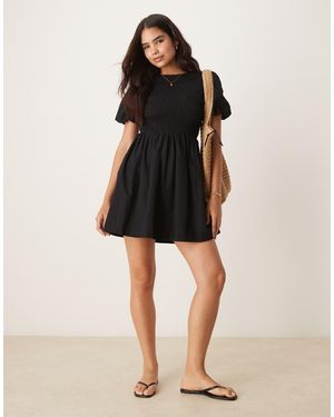 OMNES Terri Shirred Bodice Mini Dress - Black