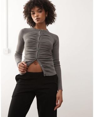 Weekday Slim Fit Knitted Cardigan With Ruched Detail - Gray