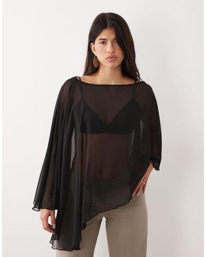 Fashionkilla Exclusive Chiffon Asymmetric Hem Cape Top - Black