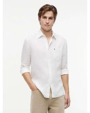 Tommy Hilfiger Regular Fit Washed Pure Linen Shirt - White