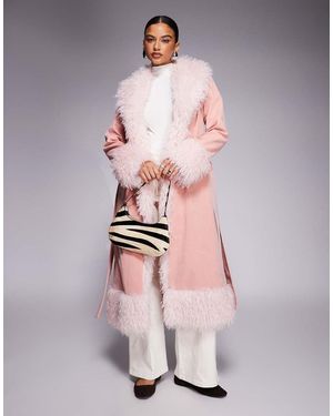 Kaiia Abrigo Penny Lane Largo Rosa Empolvado Con Ribete De Piel Sintética Exclusivo De
