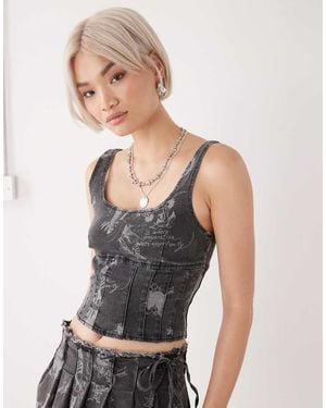 Ed Hardy Love Print Corset Top - Grey