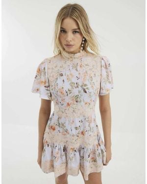 River Island Floral Print Lace Mini Dress - White