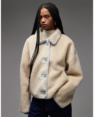 Collusion Faux Shearling Jacket With Contrast Suedette Collar-neutral - Brown