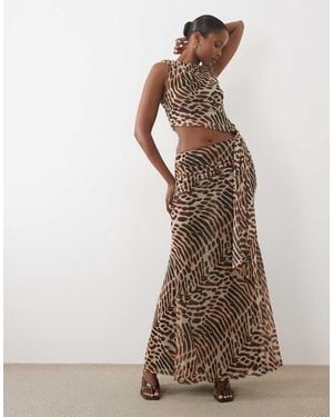 ASOS Co-ord Printed Stretch Chiffon Maxi Skirt - Brown