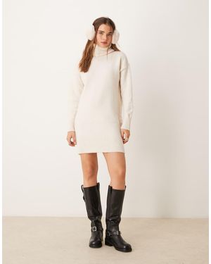 New Look Roll Neck Knitted Mini Dress - Natural