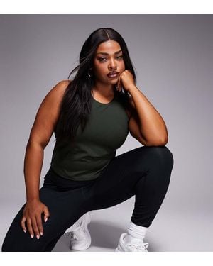 4505 Camiseta Deportiva Verde Sin Mangas Con Sujetador Integrado Y Relleno Extraíble Icon De Curve - Negro