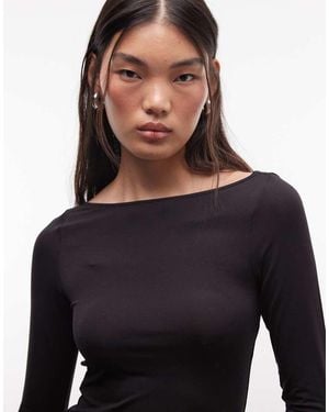 Monki Boatneck Sheer Long Sleeve Top - Blue