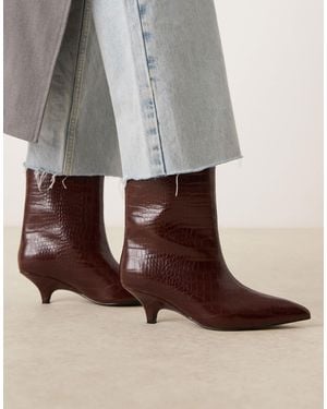 Glamorous Pointed Kitten Heel Mid Ankle Boots - Brown